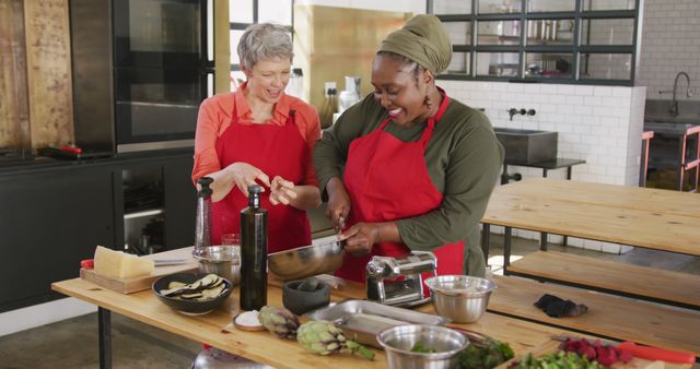 Two Women Preparing Meal Together in Modern Kitchen - Download Free Stock Images Pikwizard.com