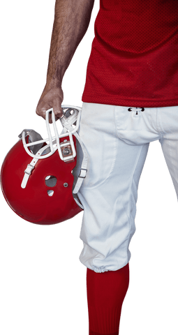 Square transparent rugby player with red helmet standing