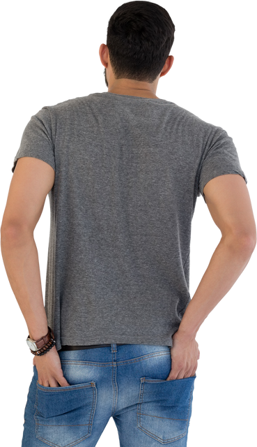 Transparent rear view of man in grey t-shirt with hands in pockets - Download Free Stock Videos Pikwizard.com