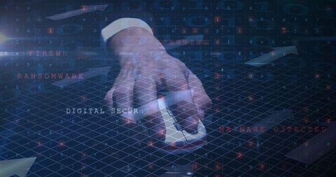 Man Using Computer Mouse Amidst Cybersecurity Alerts Overlay - Download Free Stock Images Pikwizard.com