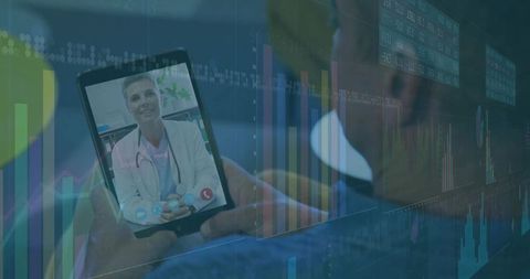 Doctor Online Consultation on Tablet with Overlayed Data Charts