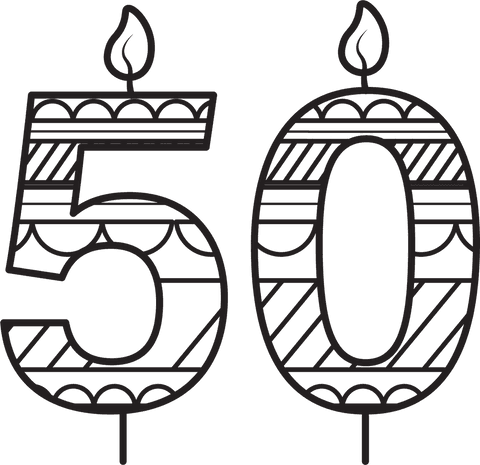 Black Birthday Candle Design with 50 Digital Illustration on Transparent Background