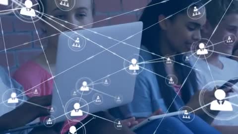 Students Using Digital Devices with Networking Overlay