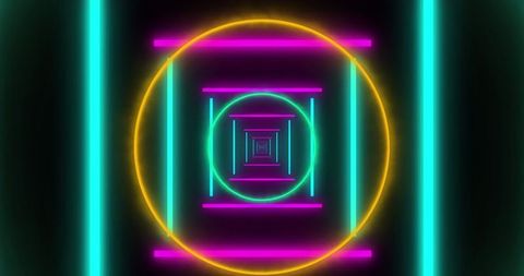 Vibrant Retro Futuristic Neon Tunnel with Moving Shapes - Download Free Stock Images Pikwizard.com