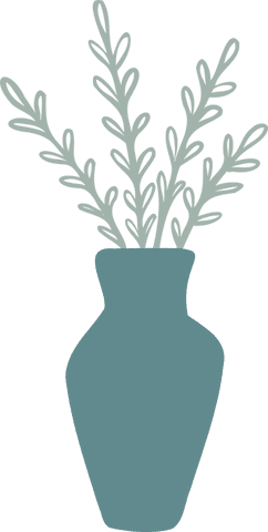 Minimalist botanical vase with leaves on transparent background