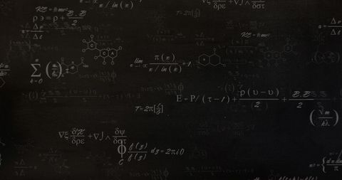 Complex mathematical equations on blackboard