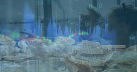 Business Team Analyzing Economic Data with Cryptocurrency Graphics