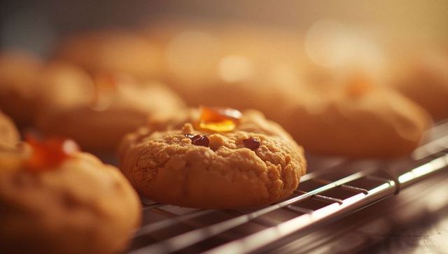 Freshly Baked Jam Thumbprint Cookies Cooling by Warm Light