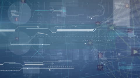 Futuristic Digital Interface with Data and Network Graphics