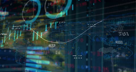Global Business Financial Data with World Map Overlay