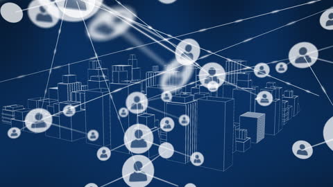 Digital Networking Across Futuristic Cityscape