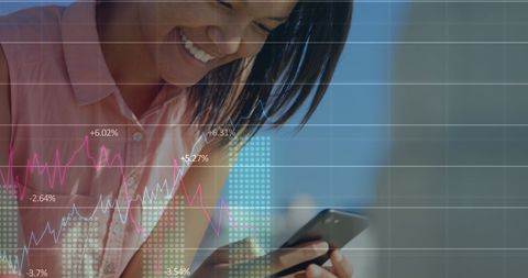 Smiling Woman Analyzing Digital Business Growth Charts on Smartphone - Download Free Stock Images Pikwizard.com