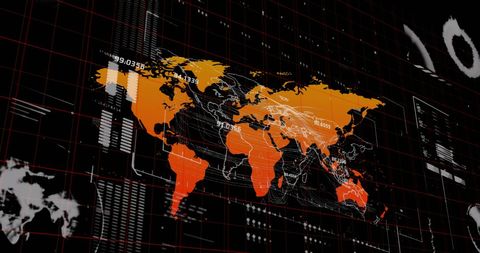 Global Data Processing Interface with Dynamic World Map Visualization - Download Free Stock Images Pikwizard.com