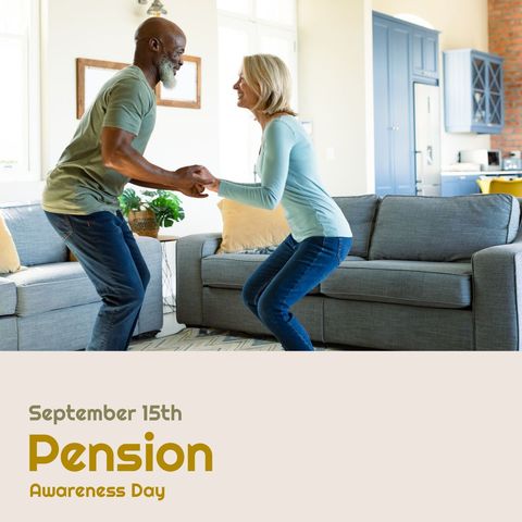 Happy Senior Couple Celebrating Pension Awareness Day in Living Room
