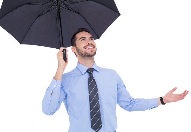 Transparent Happy Businessman Under Umbrella Raising Hand - Download Free Stock Videos Pikwizard.com