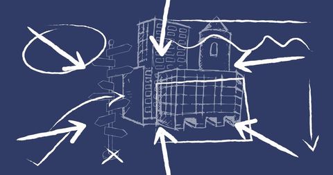 Abstract Urban Planning Concept with Digital Arrows