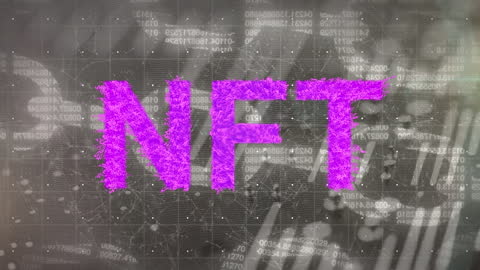 NFT Graphic with Blockchain and Digital Data Background