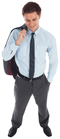 Transparent Businessman Holding Suit Jacket and Smiling