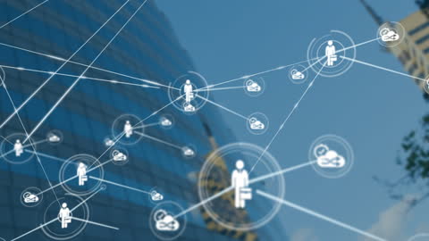 Digital Network Connecting Global Business Across Cityscape