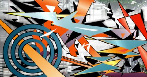 Abstract Retro Vibrant Shapes Over Cityscape