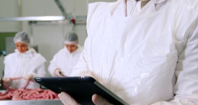 Butcher Using Digital Tablet in Meat Processing Plant - Download Free Stock Images Pikwizard.com