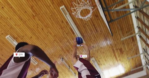 Indoor Basketball Gameplay with Social Media Notifications Overlay