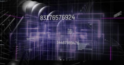 Holographic Data Grid Displaying Floating Numeric Codes and Futuristic HUD Interface