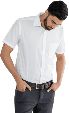Confident Man in White Shirt on Transparent Background