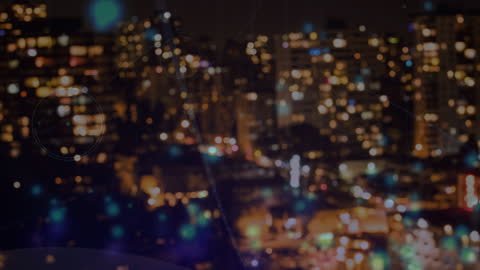 Blurred Night Cityscape with Network Connections Animation