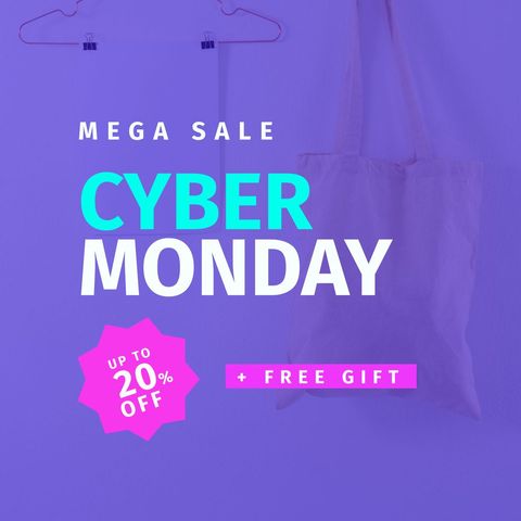 Cyber Monday Sale Promotion with Shopping Bag - Download Free Stock Templates Pikwizard.com