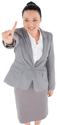 Transparent asian businesswoman pointing-finger in office attire