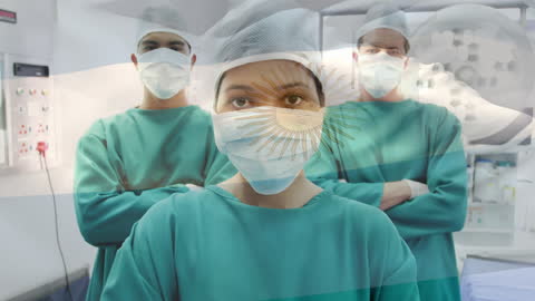 Argentinian Surgeons in Hospital with Blended National Flag