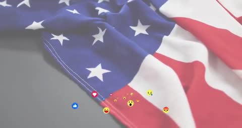 USA Flag with Digital Reaction Icons Flowing Upwards