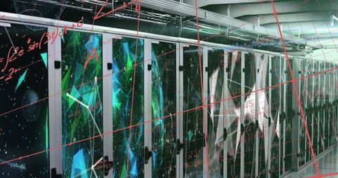 Futuristic Data Storage with Green Glowing Servers in Modern Facility