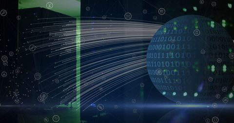 Abstract Binary Globe with Data Streams in Dark Server Room - Download Free Stock Images Pikwizard.com