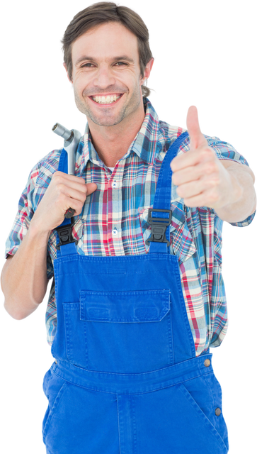 Confident Plumber in Overalls Giving Thumbs Up Transparent Background - Download Free Stock Videos Pikwizard.com