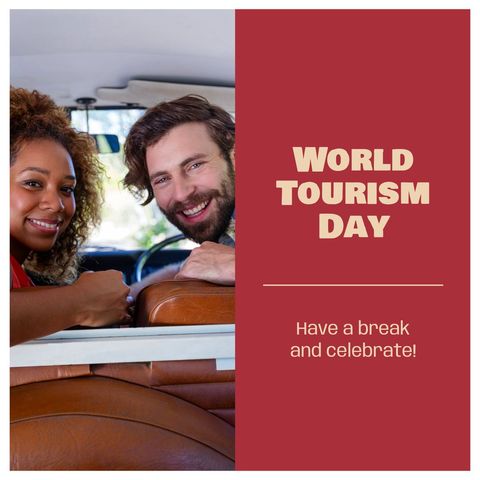 joyful couple exploring in retro camper van for world tourism day - Download Free Stock Templates Pikwizard.com