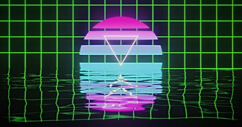 Retro Futuristic Digital Grid with Sunset - Download Free Stock Images Pikwizard.com