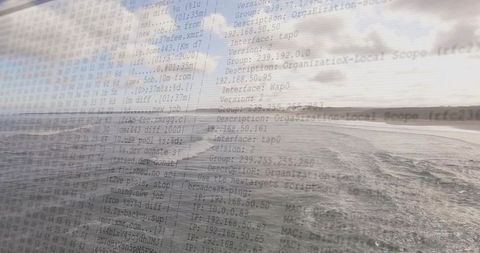 Ocean wake merging with ip logs - network security concept, data visualization