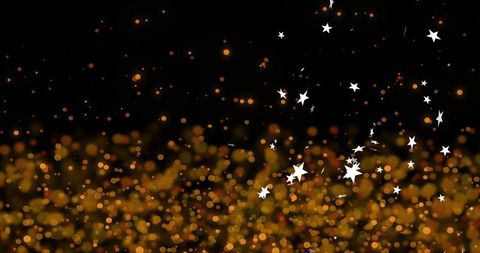 Golden Bokeh with Drifting White Stars and Glowing Orbs Abstract Festive Background
