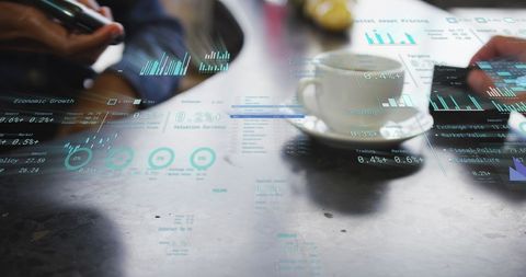 Business transaction and financial data at coffee shop