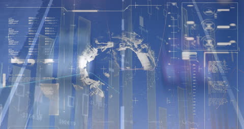 Digital Data Processing with Rotating Graphics on Blue Interface