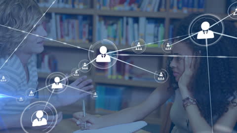 Network Connections Overlay on Students in Library