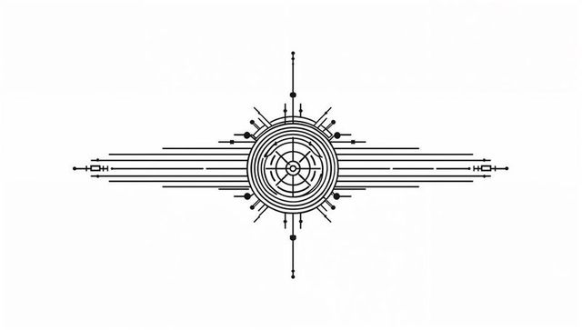 Futuristic digital interface with concentric rings and radial nodes