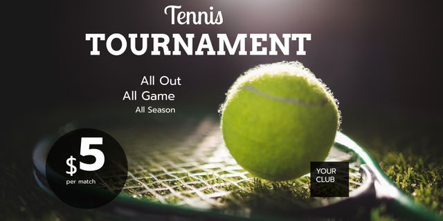 Tennis Tournament Advertisement Featuring Ball and Racket - Download Free Stock Templates Pikwizard.com