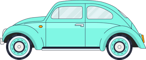 Vintage teal car vector with transparent background for retro design