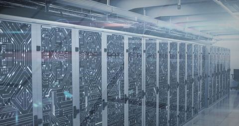 Futuristic Data Centers with Circuit Board Overlay - Download Free Stock Images Pikwizard.com