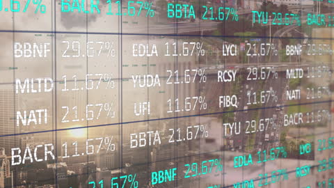 Dynamic Stock Market Interface Over Cityscape