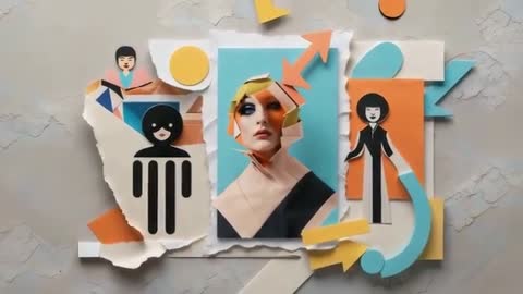 Creative Collage with Model and Colorful Geometric Shapes