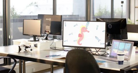 Modern Office Workspace with Monitors and Creative Technology Setup - Download Free Stock Images Pikwizard.com